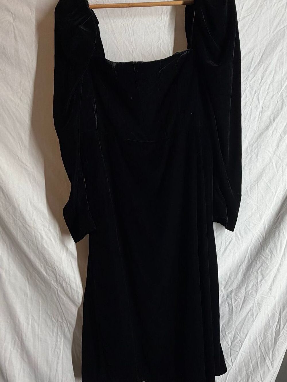 NWT Antonio Melani Sz 18 Black Velvet Mackenzie Dress Square Neck Puff Sleeve